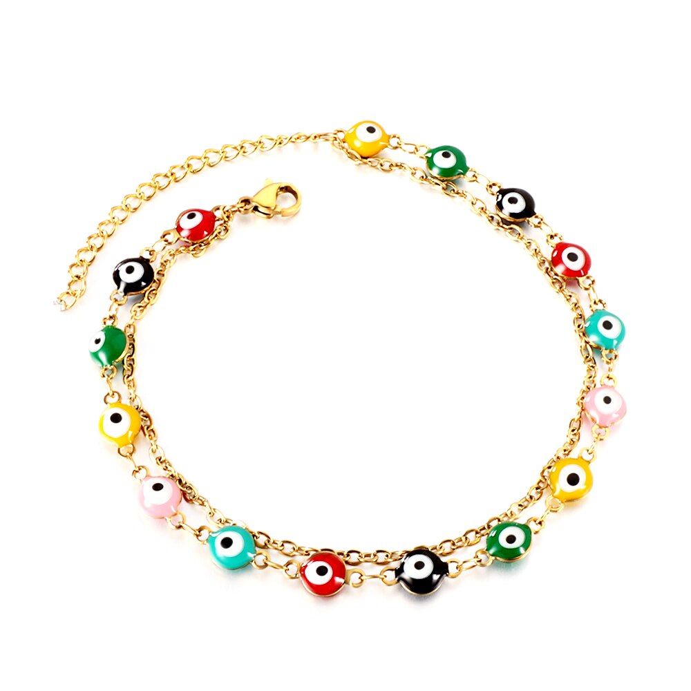 ASON Boho Mixed Color Ball Cat Eyes Accessories Multi-layer Chains Anklet Gold Color Stainless Steel For Women Jewelry Gift asonjewelry